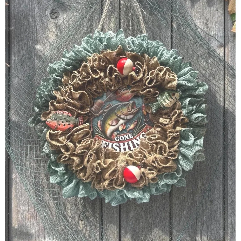 Burlap Fishing Wreath